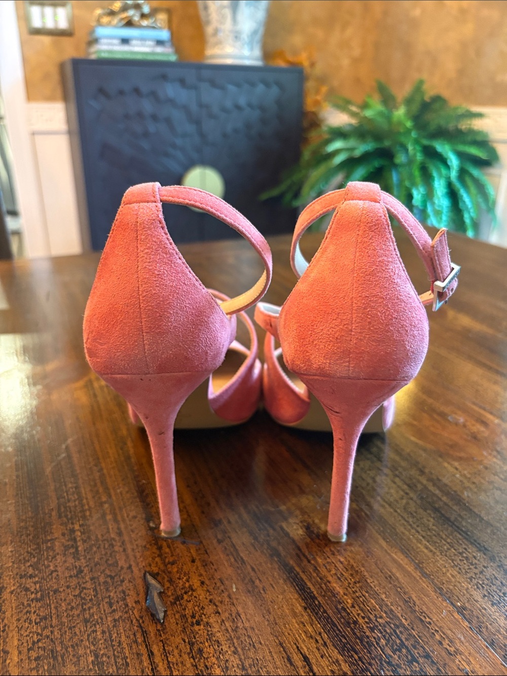Charles by Charles David Coral Pink Suede Strappy Pointed-Toe Heels - Picture 3 of 7